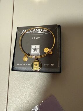 U.S. Army Gold and Black Star Logo Charm Bangle Alex and Ani